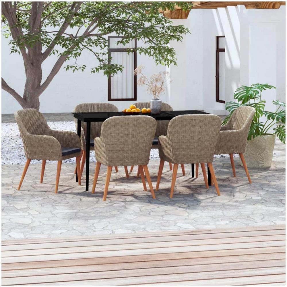 Set Da Pranzo Per Giardino 7 Pz Con Cuscini Marrone - Foto 1