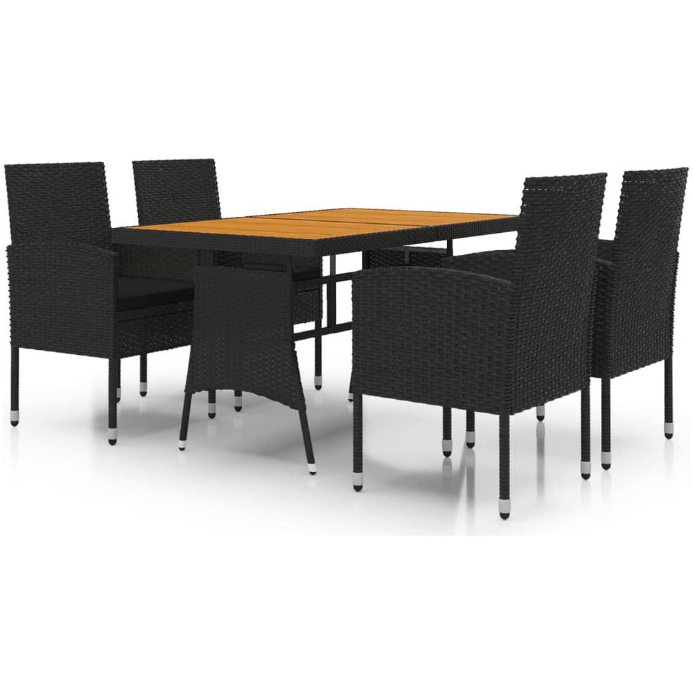 Set Da Pranzo Per Esterni 5 Pz In Polyrattan Nero - Foto 1