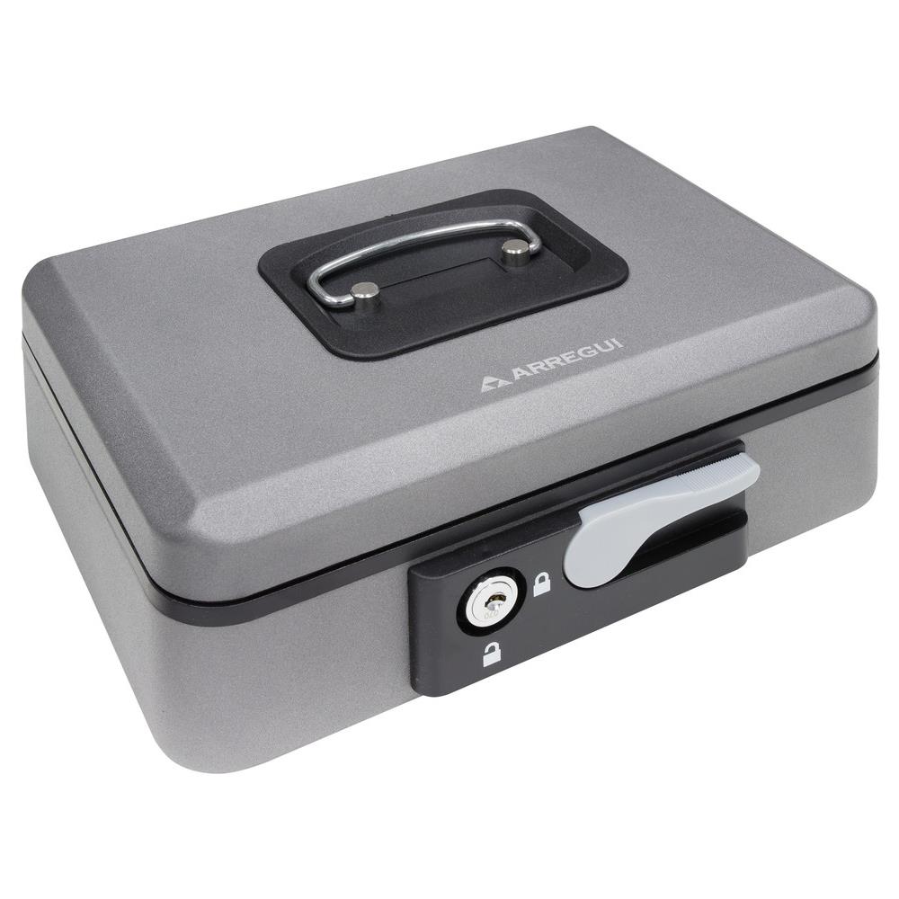 Popup C9736 Cassetta Di Sicurezza Con Chiave E Pulsante Per Contare E Trasportare Denaro | Cassetta Portavalori In Acciaio Con Vassoio Portamonete | Cassaforte Portatile Larghezza 25cm | grigio - Foto 1