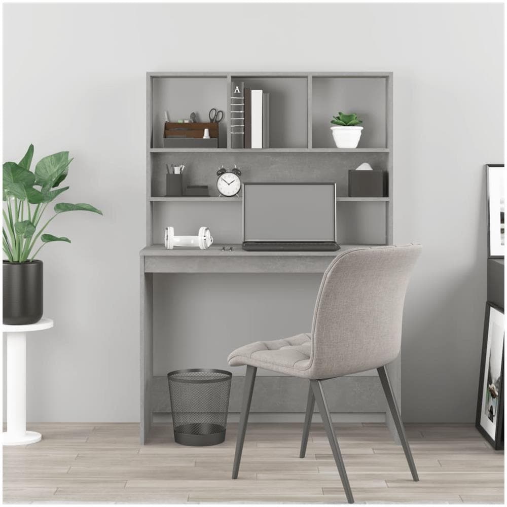 Scrivania Mensole Grigio Cemento 102x45x148cm Legno Multistrato - Foto 3