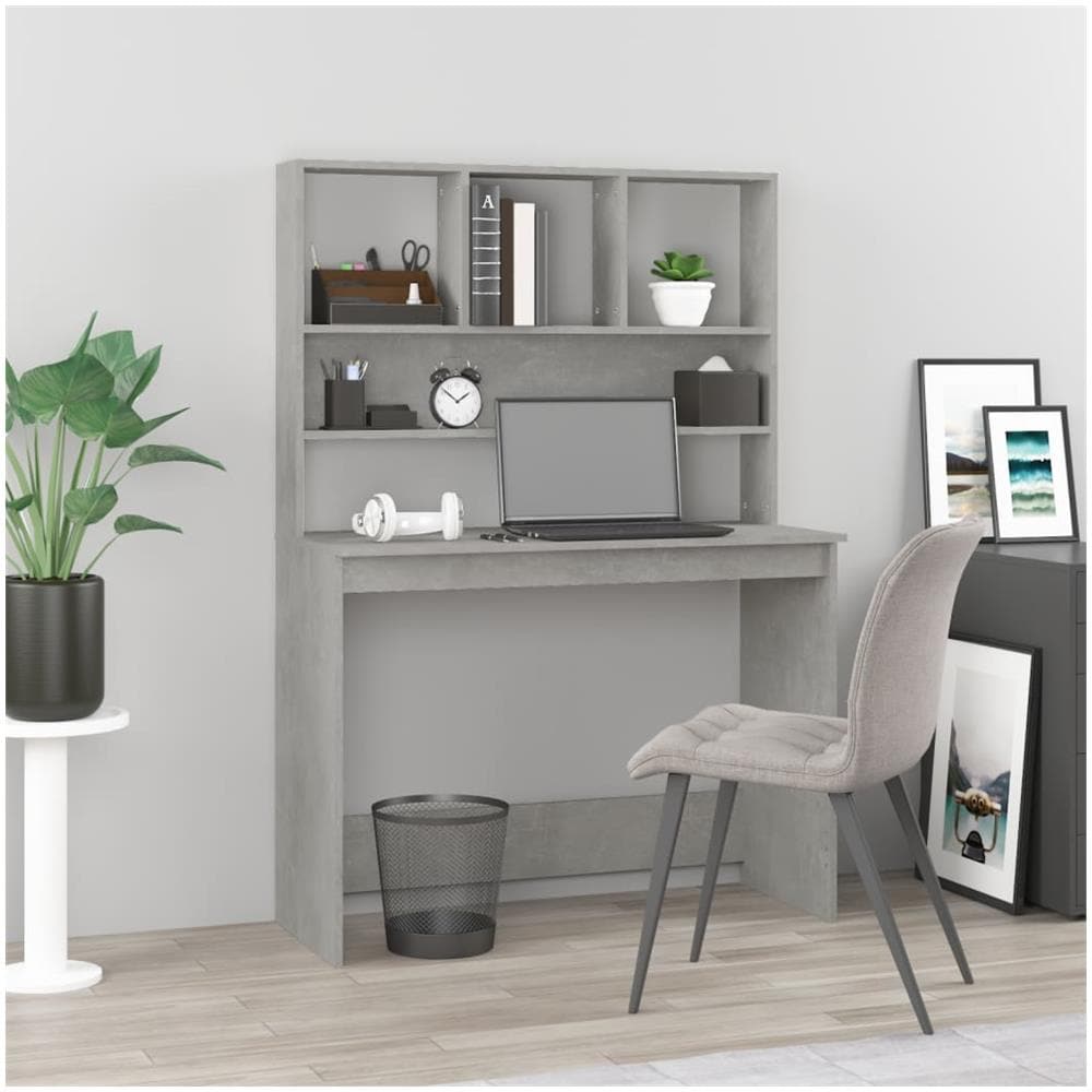 Scrivania Mensole Grigio Cemento 102x45x148cm Legno Multistrato - Foto 1