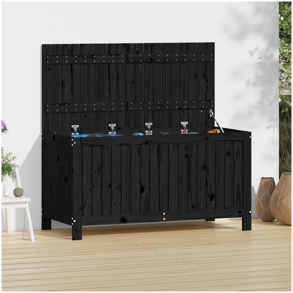 Contenitore Da Giardino Nero 121x55x64cm Legno Massello Di Pino - Foto 3