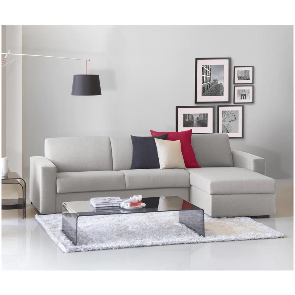 Divano Fisso Nicoletta, Divano Ad Angolo, 100% Made In Italy, Sofà Soggiorno, Con Penisola Contenitore Reversibile, In Tessuto Imbottito, Con Braccioli Standard, Cm 280x95h90, Grigio - Foto 1