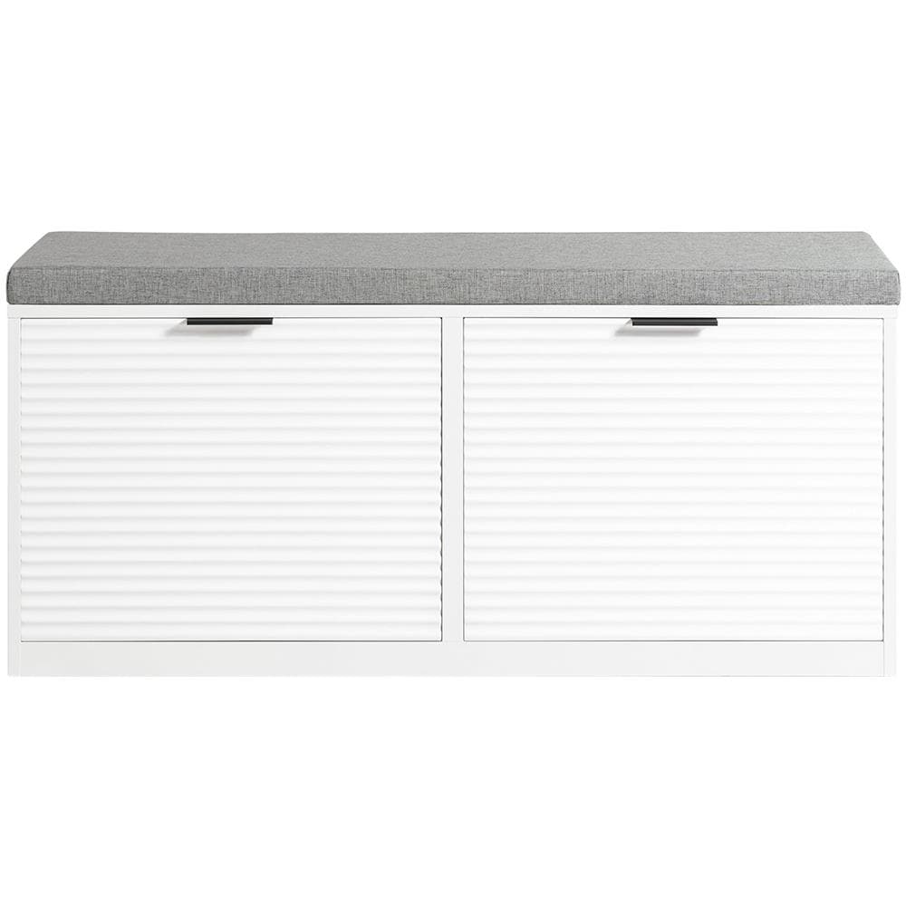 Panca Da Ingresso Scarpiera Con Sedile Scarpiera Con 2 Ribalte Bianco 105x35x48 Cm Fsr147-w - Foto 1