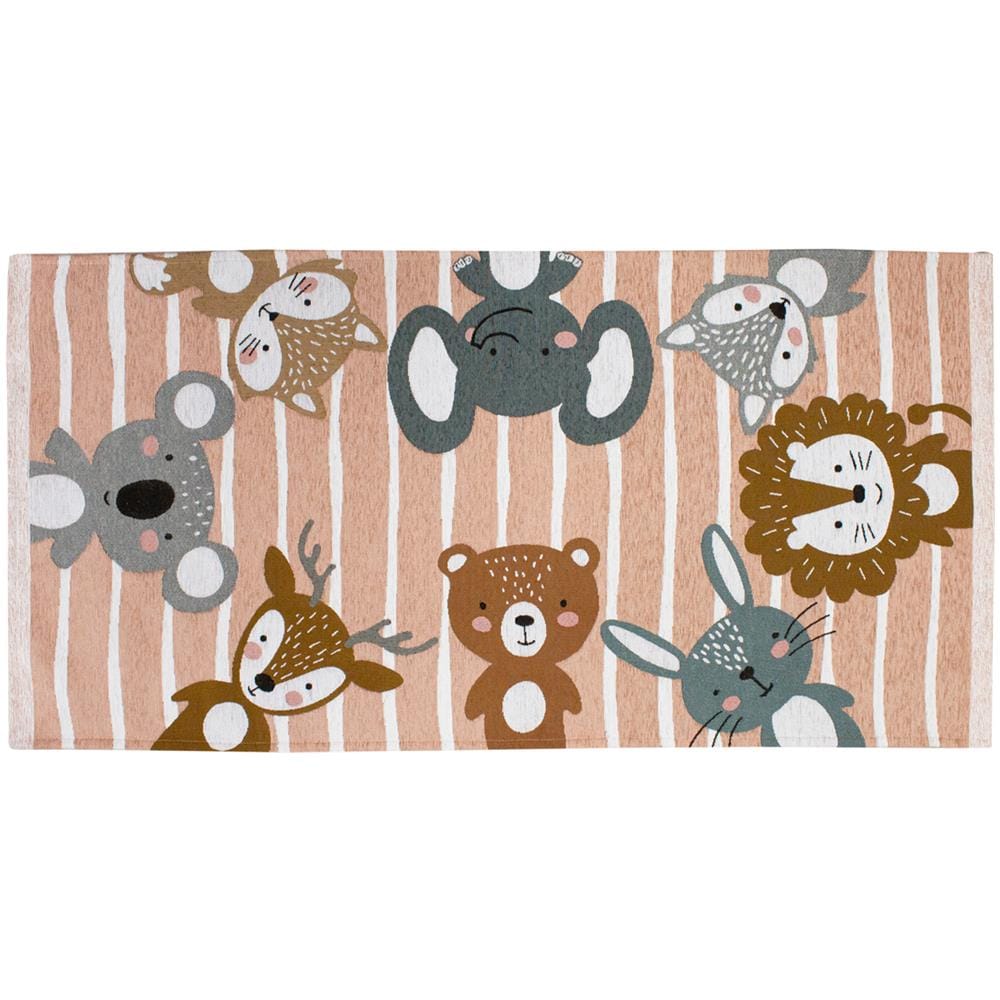 Tappeto Arredo E Gioco Antiscivolo Per Cameretta Bambini Disegno Animalii 115x175 Rosa Antico - Foto 1