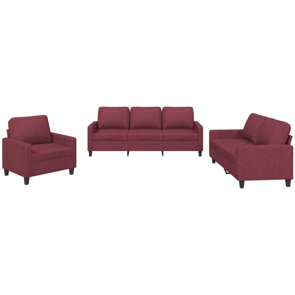 Set Di Divani 3 Pz Con Cuscini Rosso Vino In Tessuto - Foto 2