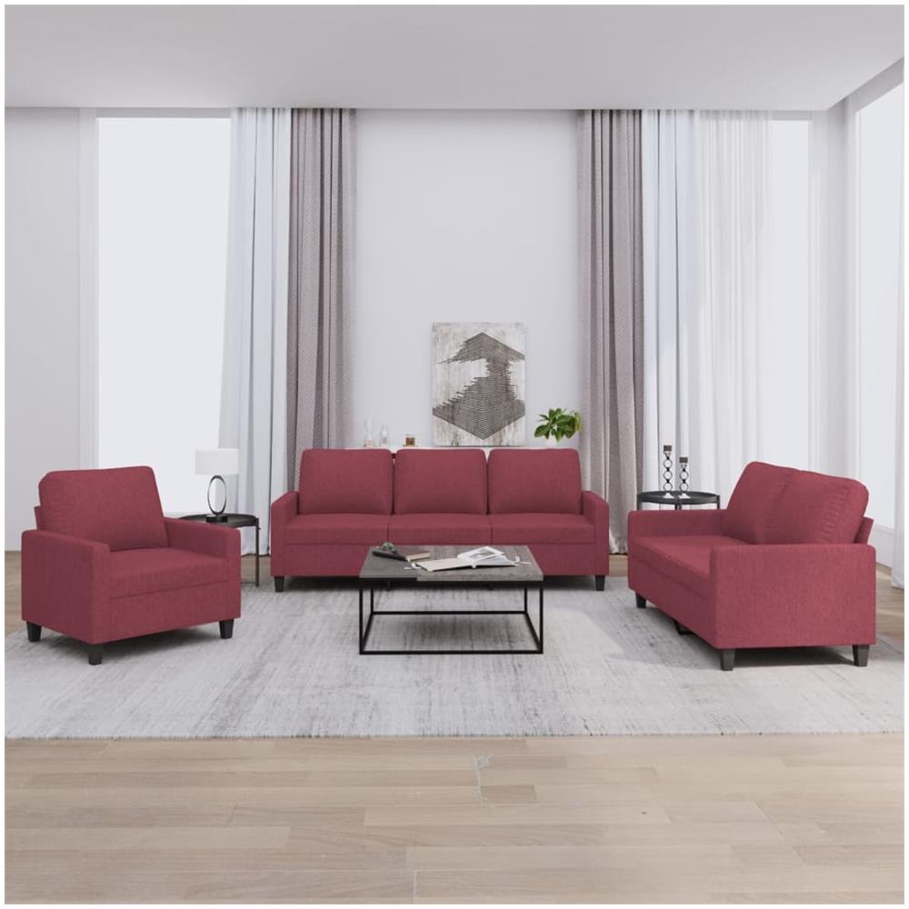 Set Di Divani 3 Pz Con Cuscini Rosso Vino In Tessuto - Foto 1