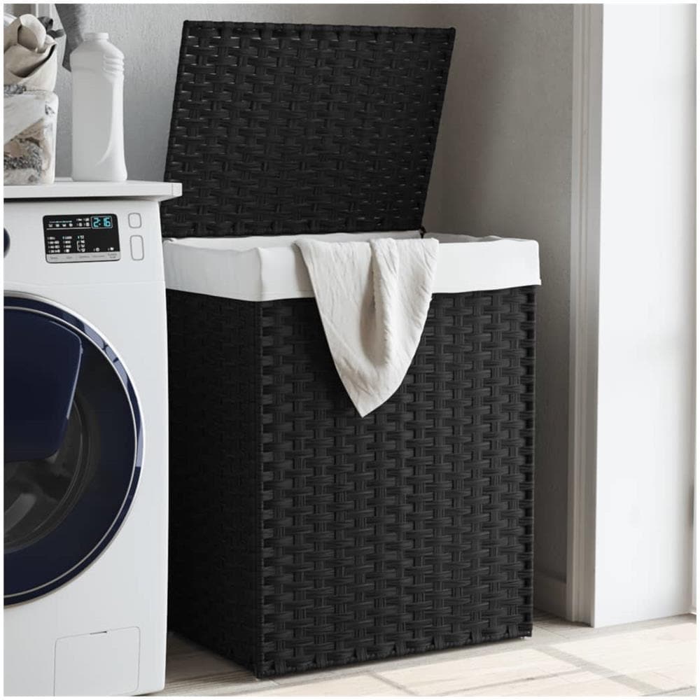 Cesto Portabiancheria Con Coperchio Nero 46x33x60 Cm Polyrattan - Foto 1