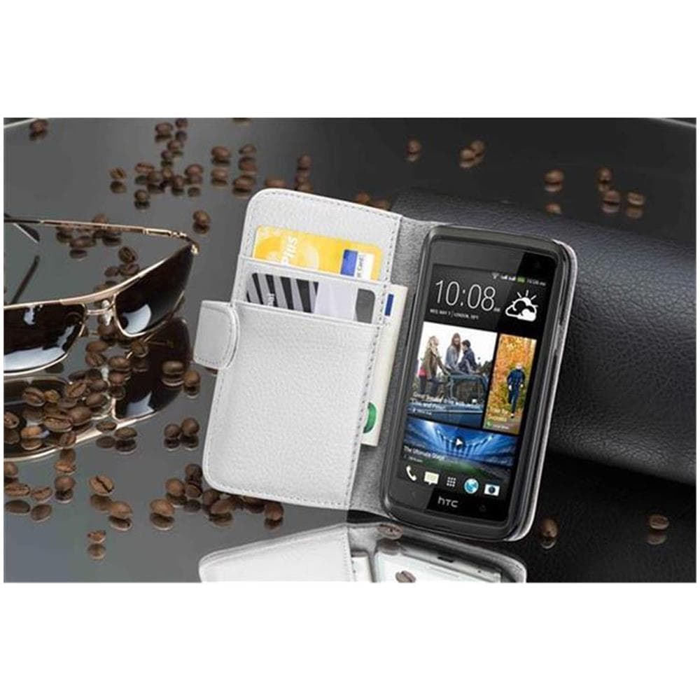 Custodia Compatibile Con Htc Desire 600 In Magnesio Bianco - Coperchio Protettivo In Ecopelle Testurizzata E Tasca Per Carte Di Credito - Foto 2