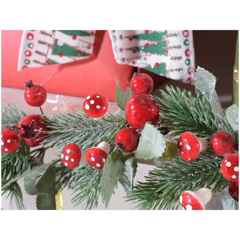 Mazzolini Di Pino Con Bacche Rosse Fiori Artificiali Natalizi Addobbi Per Albero Di Natale Decorazione Natalizia Chiudi Pacco - Foto 3