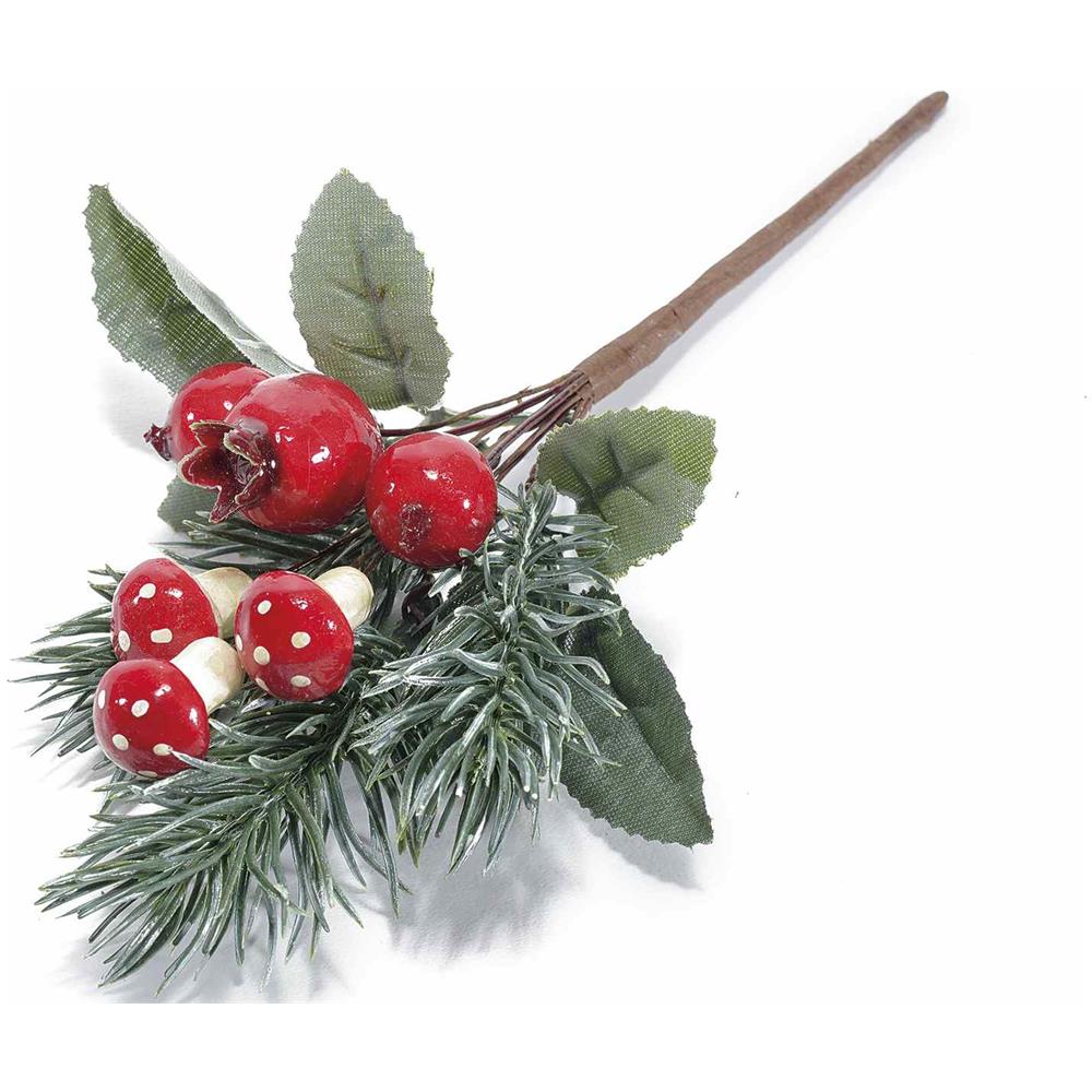 Mazzolini Di Pino Con Bacche Rosse Fiori Artificiali Natalizi Addobbi Per Albero Di Natale Decorazione Natalizia Chiudi Pacco - Foto 1