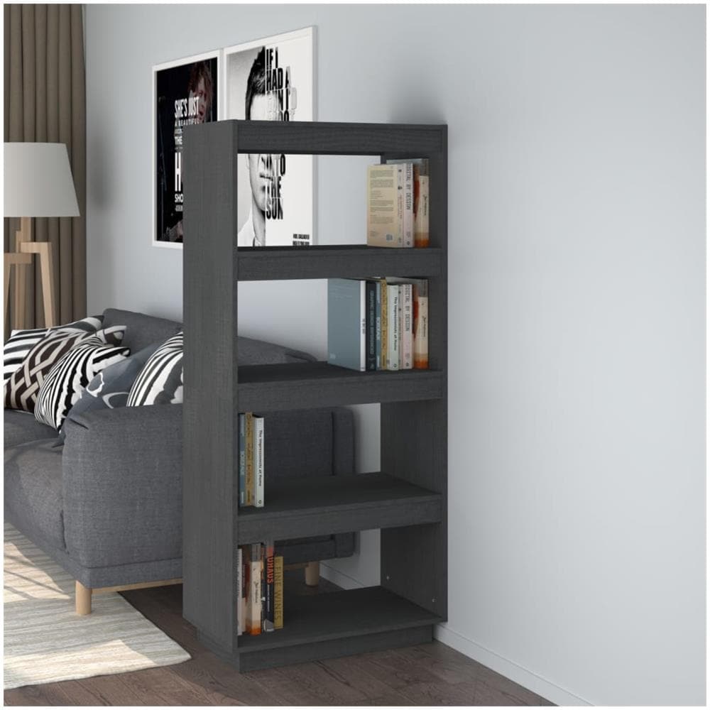 Libreria / divisorio Grigio 60x35x135cm In Legno Massello Di Pino - Foto 1