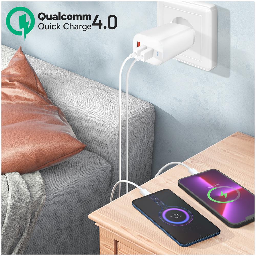 Caricatore Usb-a E 2x Usb-c Tecnologia Gan 65w Quick Charge 4.0 - Foto 2