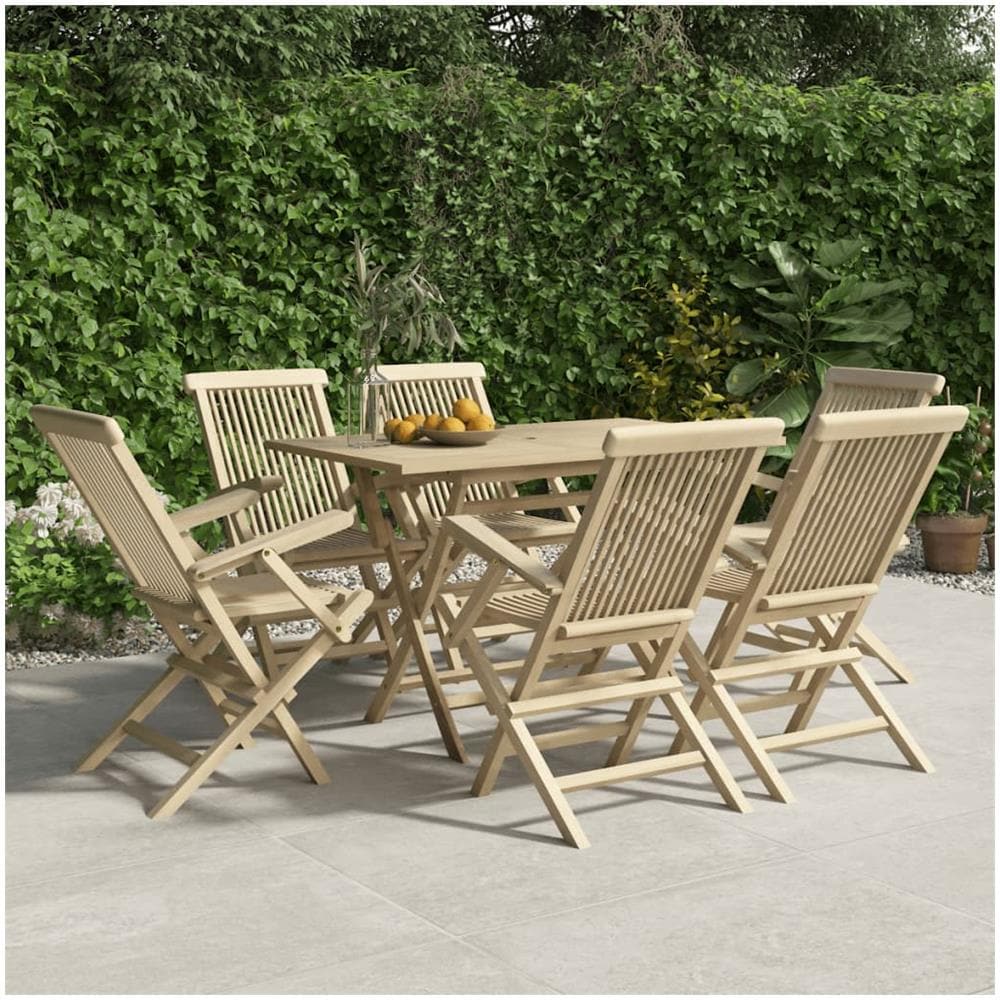 Sedie Giardino Pieghevoli 6pz Grigie 56x61x89 Cm Massello Teak - Foto 1