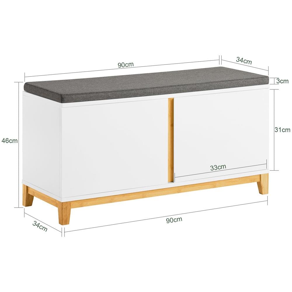 Panca Scarpiera Ingresso Con Seduta, Cassapanca Contenitore Con 2 Ante, 90x34x46cm Fsr117-w - Foto 2
