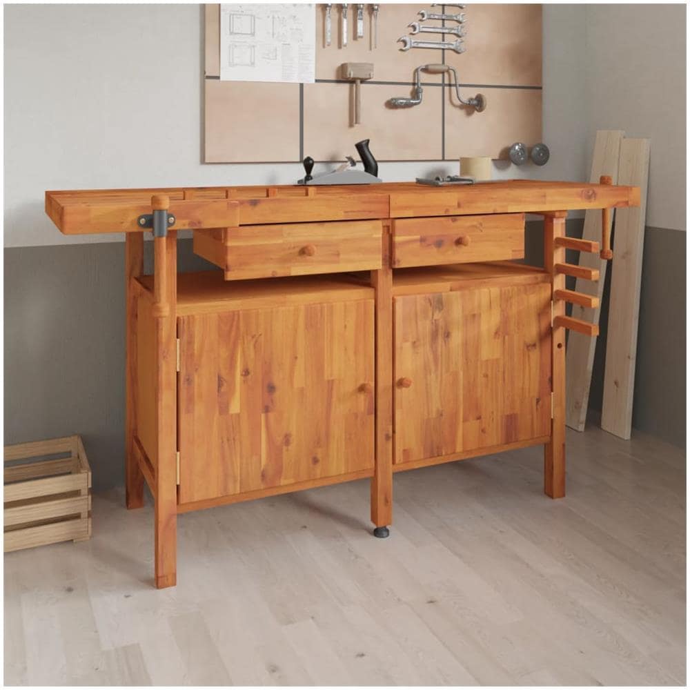 Banco Lavoro Cassetti E Morse 162x62x83cm Legno Massello Acacia - Foto 1