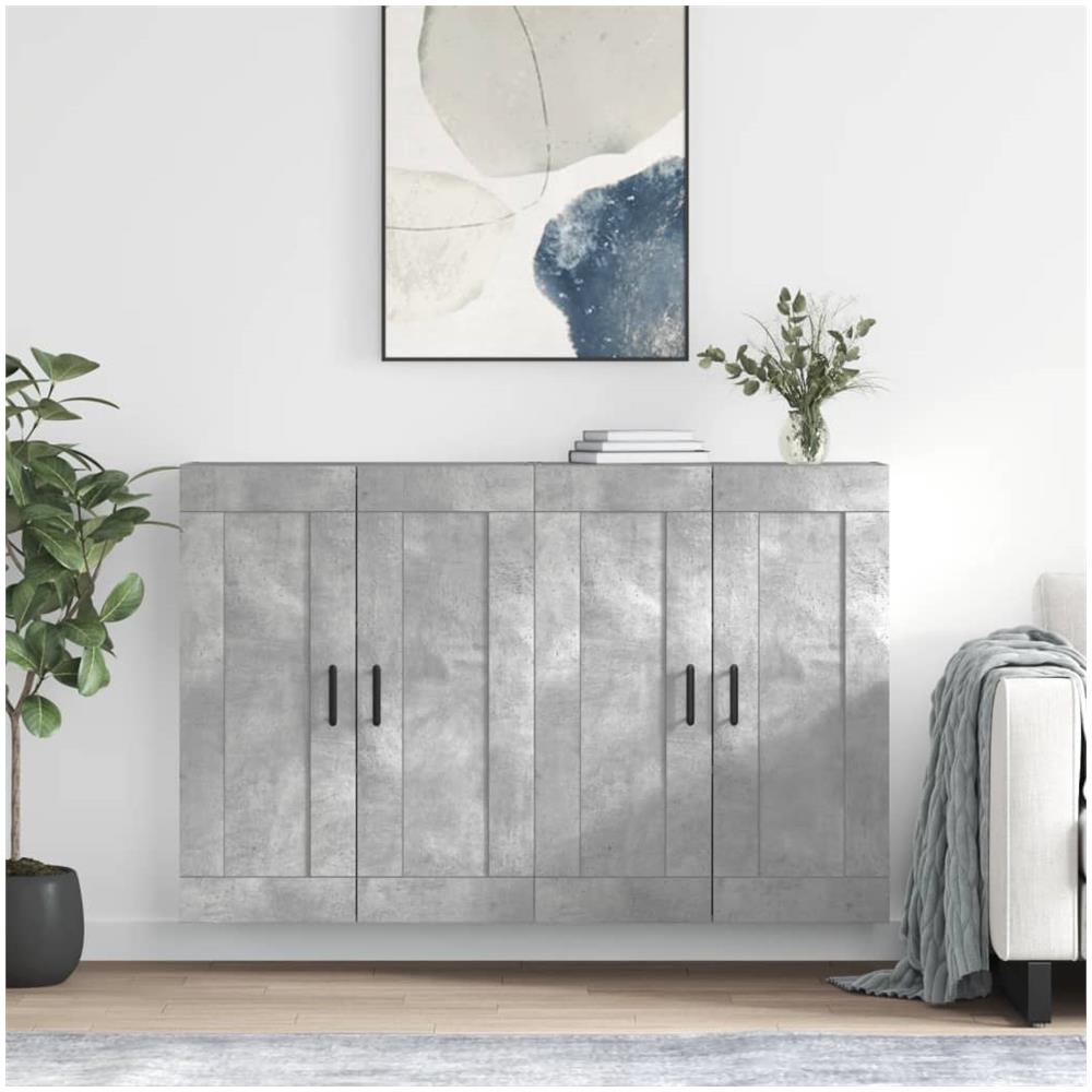 Armadietti A Parete 2 Pz Grigio Cemento In Legno Multistrato - Foto 1