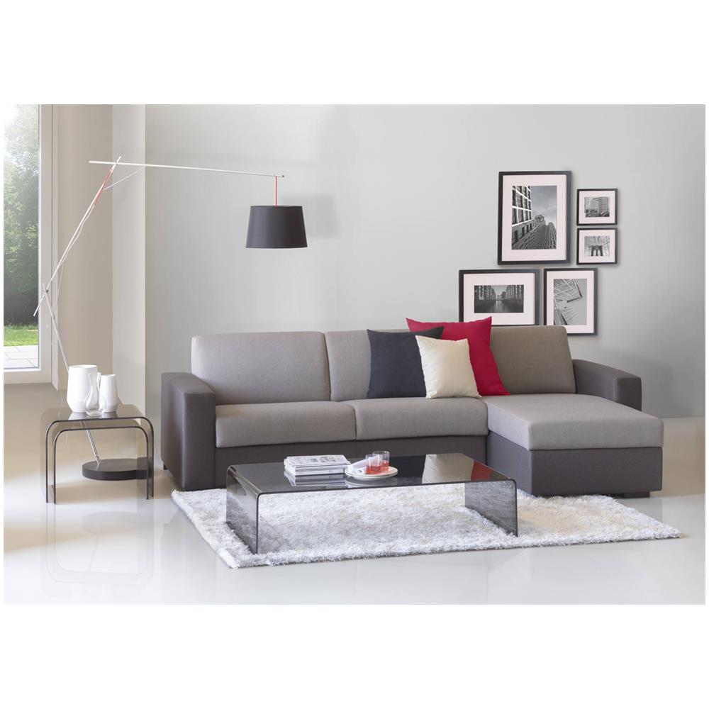 Divano Fisso Nicoletta, Divano Ad Angolo, 100% Made In Italy, Sofà Soggiorno, Con Penisola Contenitore Reversibile, In Tessuto Imbottito, Con Braccioli Standard, Cm 280x95h90, Grigio E Antracite - Foto 1