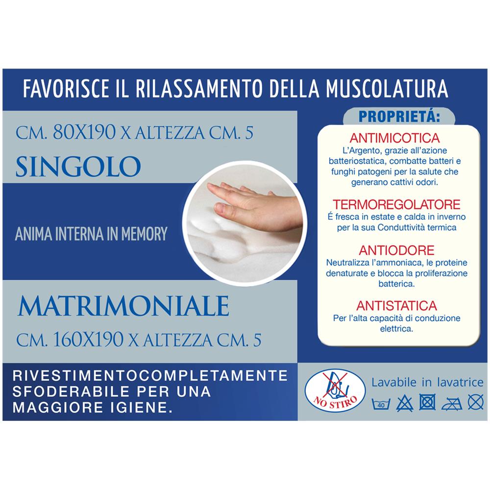 Rinnova Materasso Topper Coprimaterasso Correttivo Antibatterico Memory Silver Singolo Silver - Foto 2