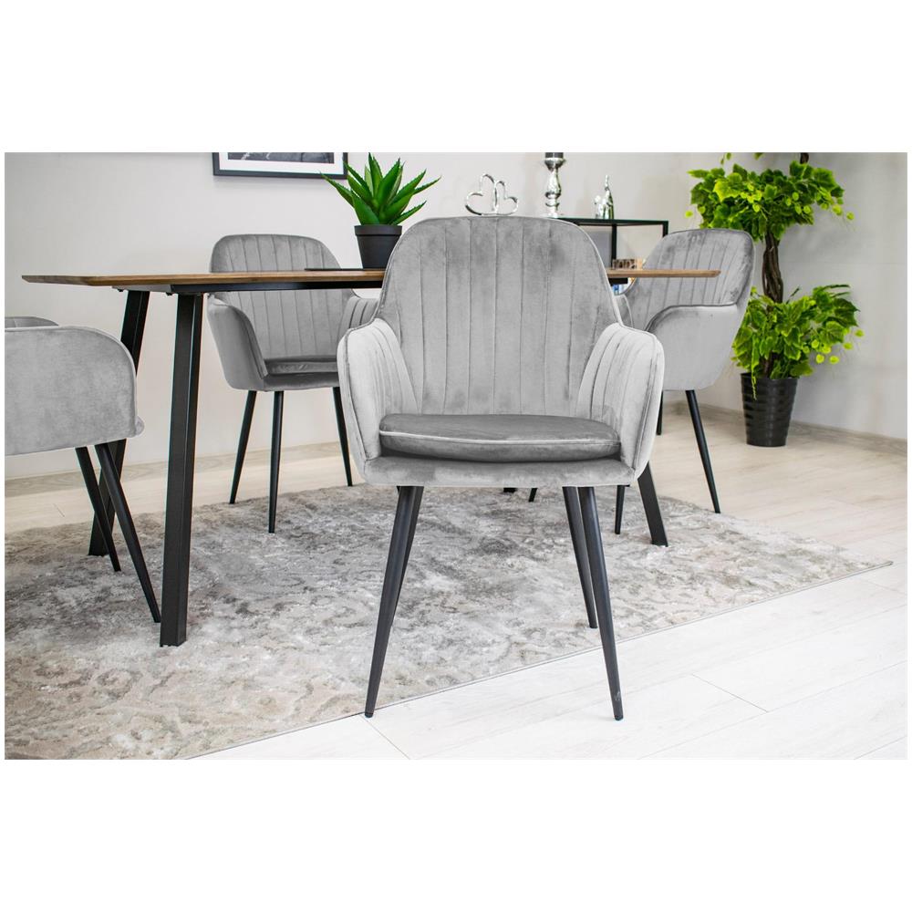 Sedia LUGO in velluto grigio argento con gambe nere per soggiorno x2 - Foto 10