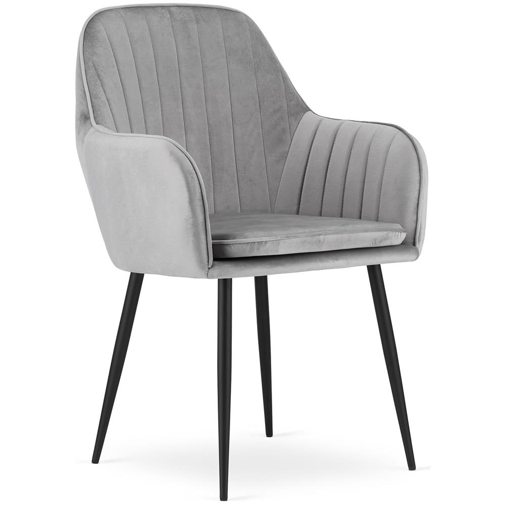 Sedia LUGO in velluto grigio argento con gambe nere per soggiorno x2 - Foto 2