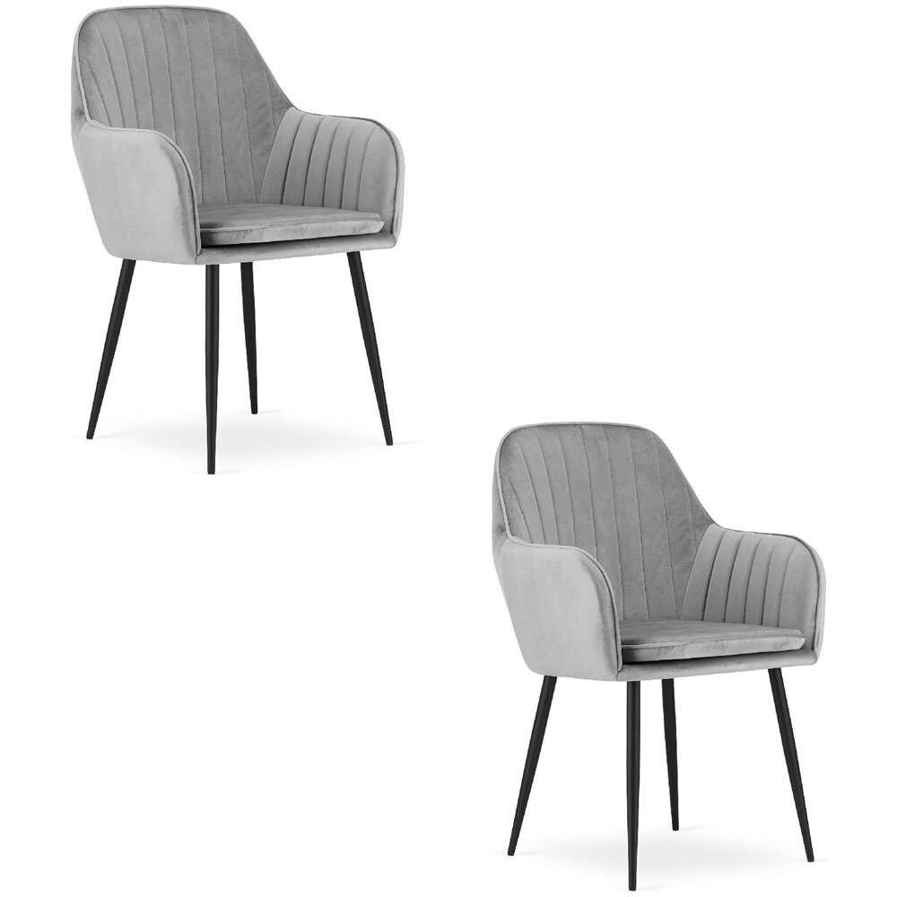 Sedia LUGO in velluto grigio argento con gambe nere per soggiorno x2 - Foto 1