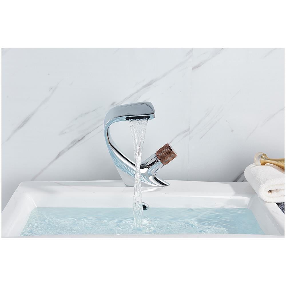 Rubinetto per lavabo da bagno, Blackswan, modello Waterfall M46, cromato /oro rosa, misura 19 cm - Foto 2