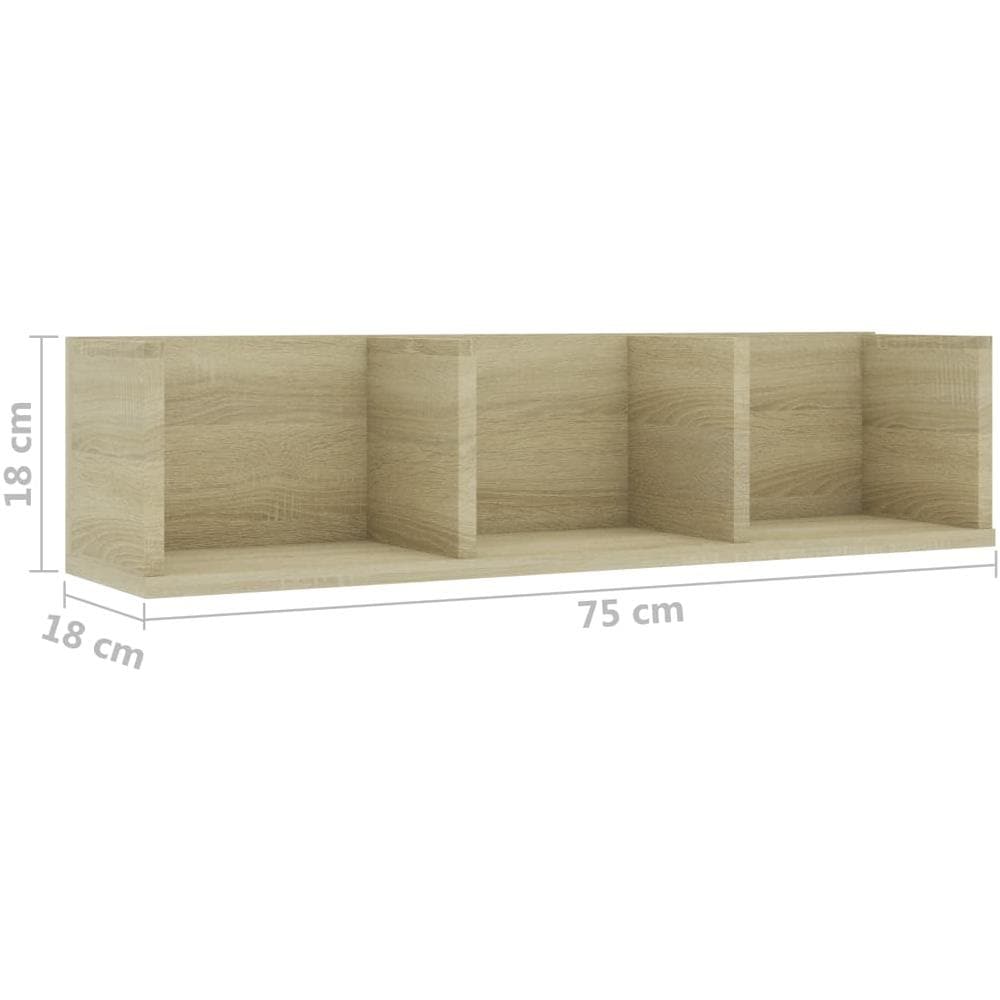 Scaffale Porta CD a Parete Rovere Sonoma 75x18x18cm Multistrato - Foto 10