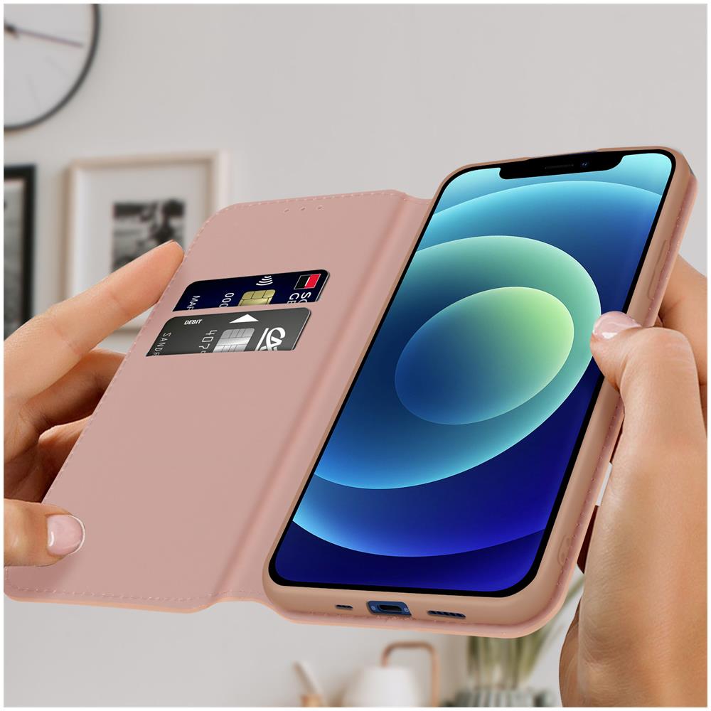 Custodia Folio Iphone 12 E 12 Pro Portafoglio Funzione Supporto Video Rosa Gold - Foto 2