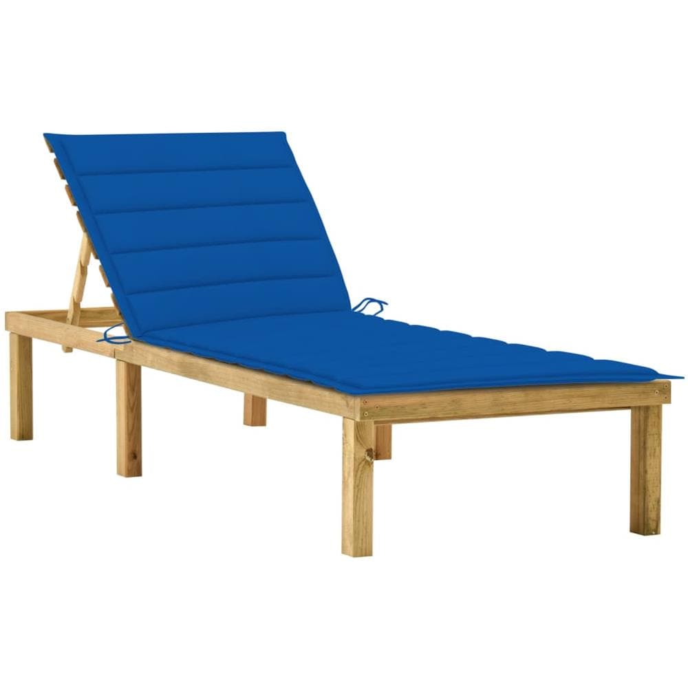 Lettino da Giardino con Cuscino Blu Royal Legno Pino Impregnato - Foto 1
