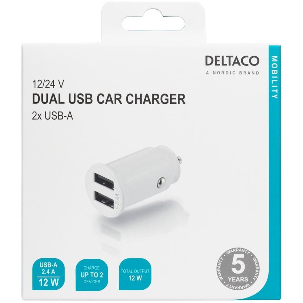 Caricabatteria Da Auto Usb 12/24 V, Doppia Porta Usb-a, 2,4 A, 12 W, Bianco - Foto 3