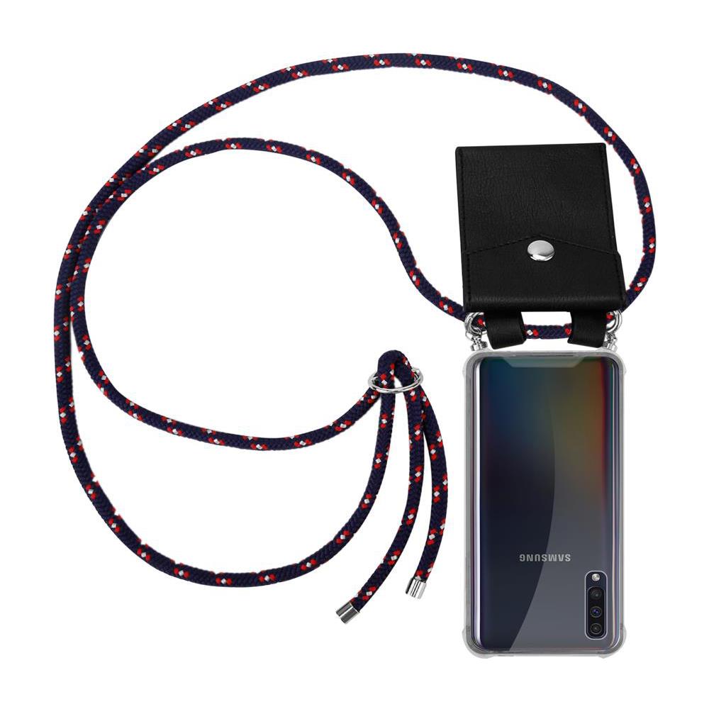Catena Di Telefoni Cellulari Compatibile Con Samsung Galaxy A50 In Blu Rosso Bianco À Pois - Coperchio Protettivo In Silicone Con Anelli D'argento, Cinturino In Corda E Custodia Staccabile - Foto 1