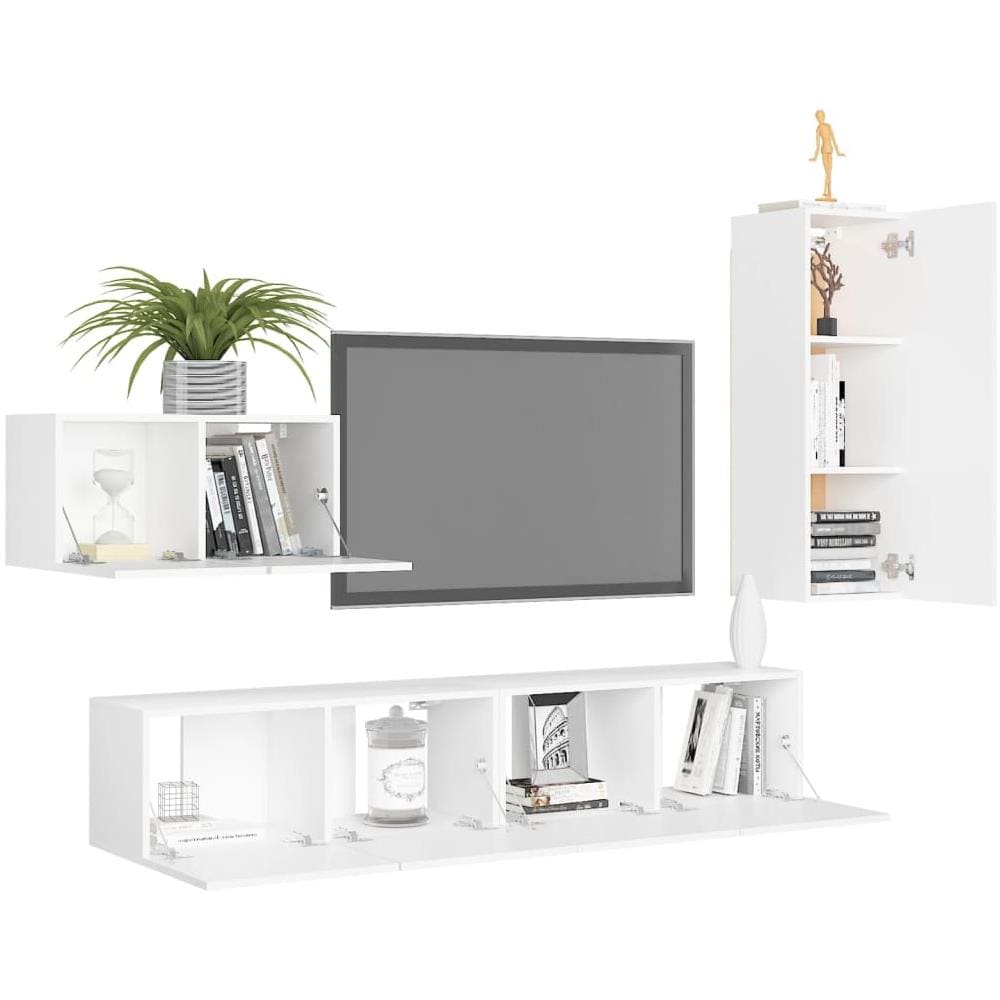 Set Mobili Porta TV 4 pz Bianco in Legno Multistrato - Foto 2