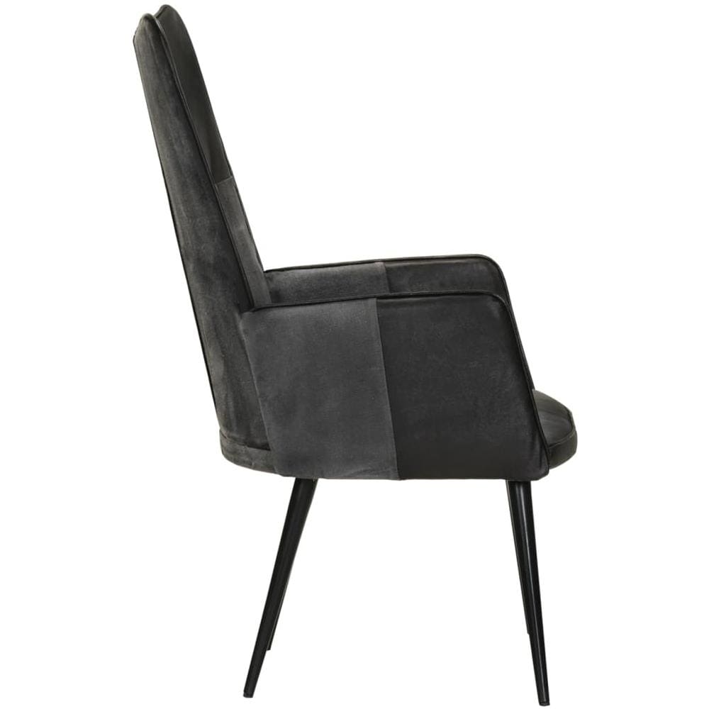 Poltrona Wingback Marrone E Grigia In Vera Pelle - Foto 2