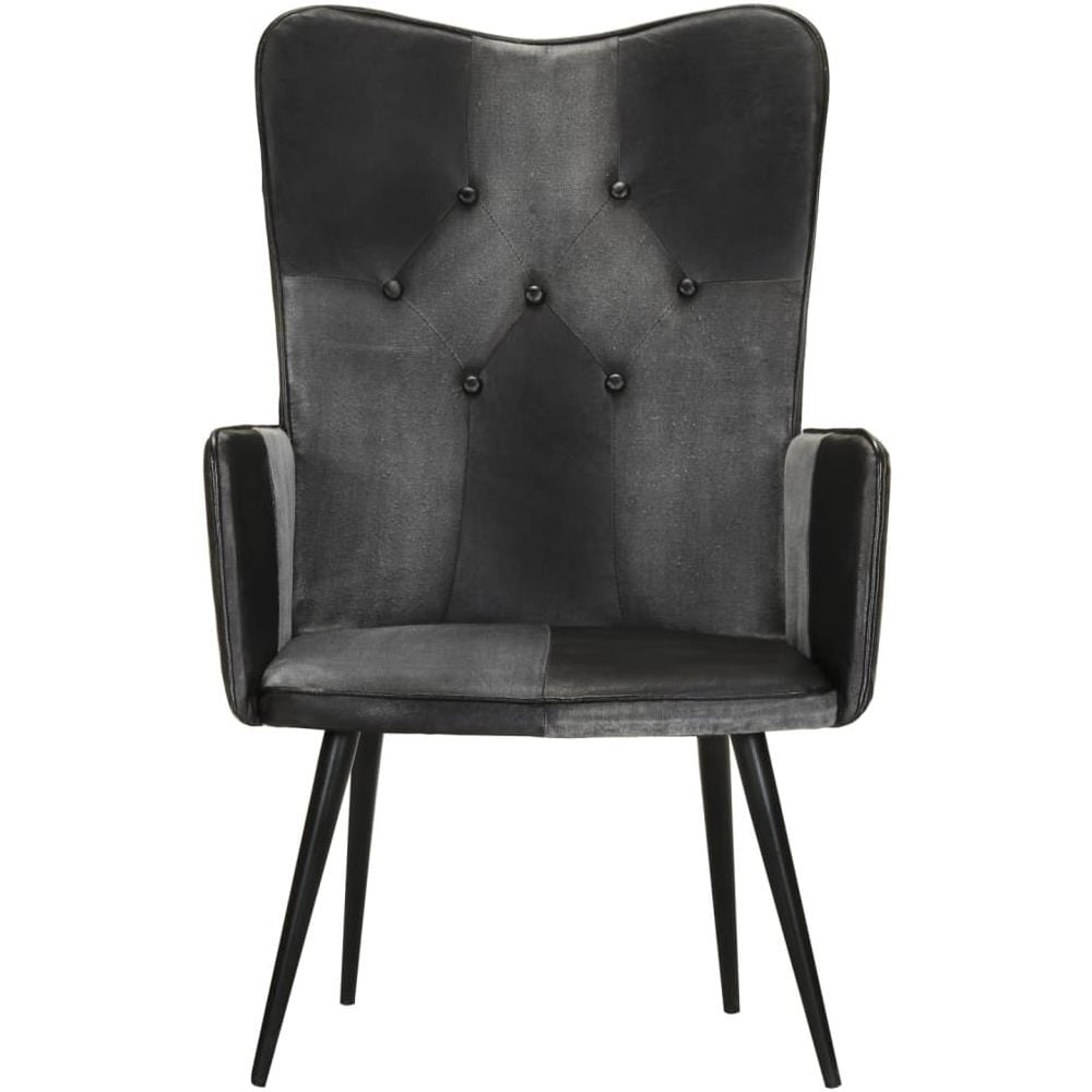 Poltrona Wingback Marrone E Grigia In Vera Pelle - Foto 10
