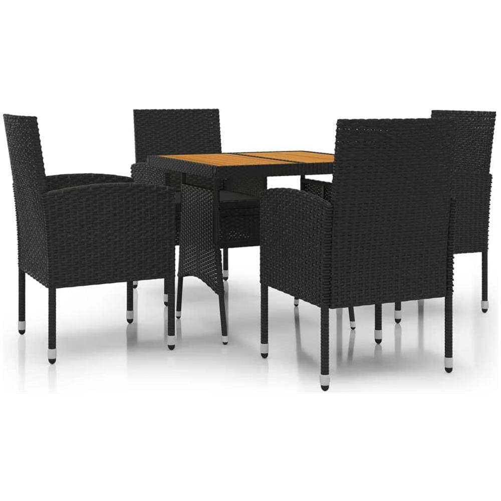 Set Da Pranzo Per Giardino 5 Pz In Polyrattan Nero - Foto 1