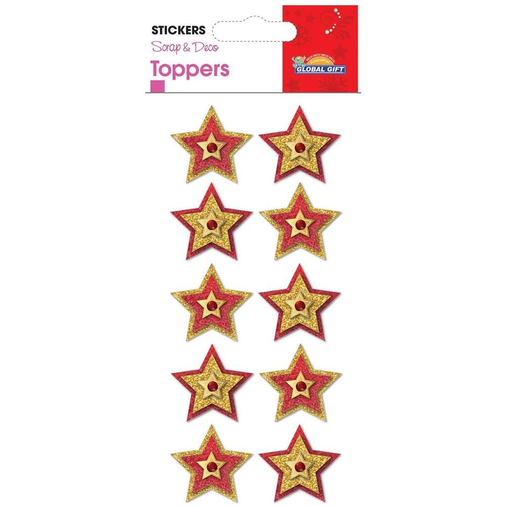 Adesivi Natalizi - Stelle Glitterate Oro E Rosse - Foto 1