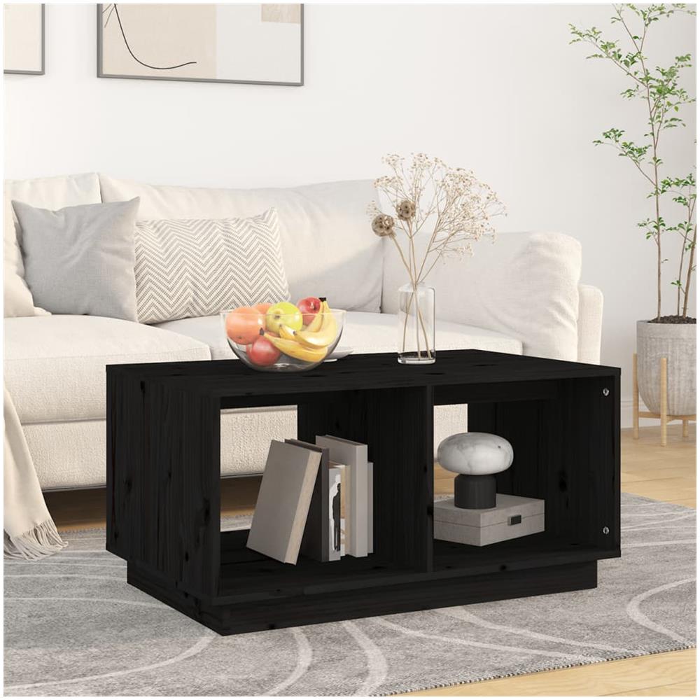 Tavolino Da Salotto Nero 80x50x40 Cm Legno Massello Di Pino - Foto 1