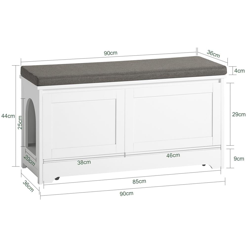 Cuccia Per Gatti Con Ciotola Per Gatti In Acciaio Inossidabile Panca Con Seduta Casetta Per Gatti Bianco 90x36x44cm Fsr136-w - Foto 2