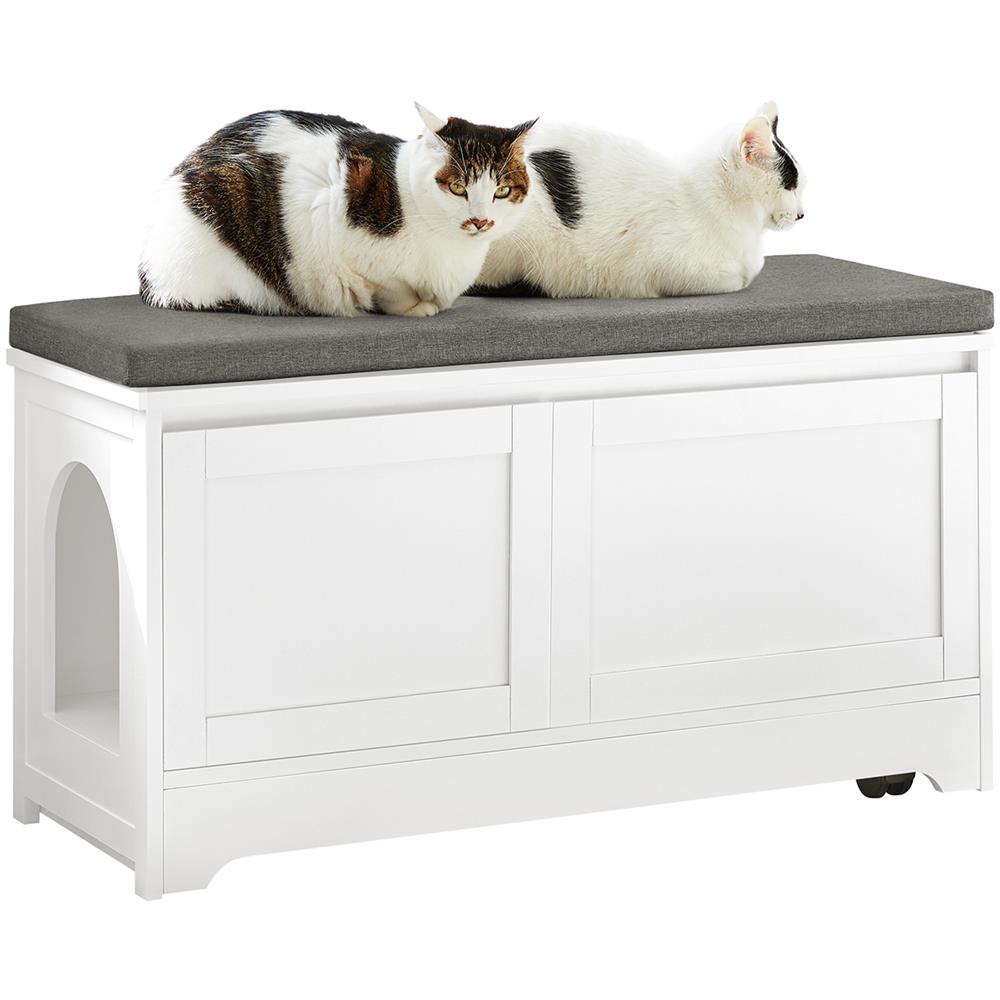 Cuccia Per Gatti Con Ciotola Per Gatti In Acciaio Inossidabile Panca Con Seduta Casetta Per Gatti Bianco 90x36x44cm Fsr136-w - Foto 1