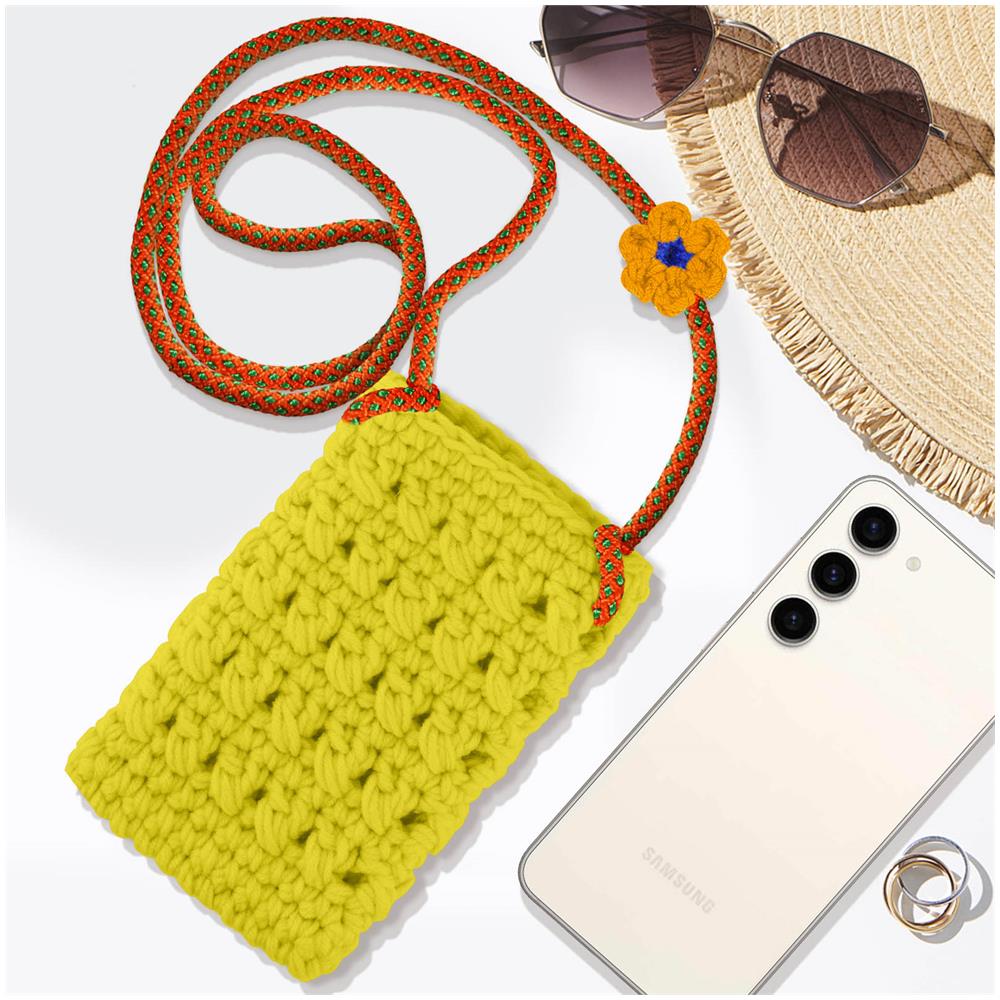 Borsetta A Tracolla All'uncinetto Per Smartphone, Fiore Serie Flowerweave Gialla - Foto 2