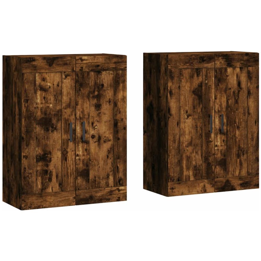 Armadietti A Parete 2 Pz Rovere Fumo In Legno Multistrato - Foto 1