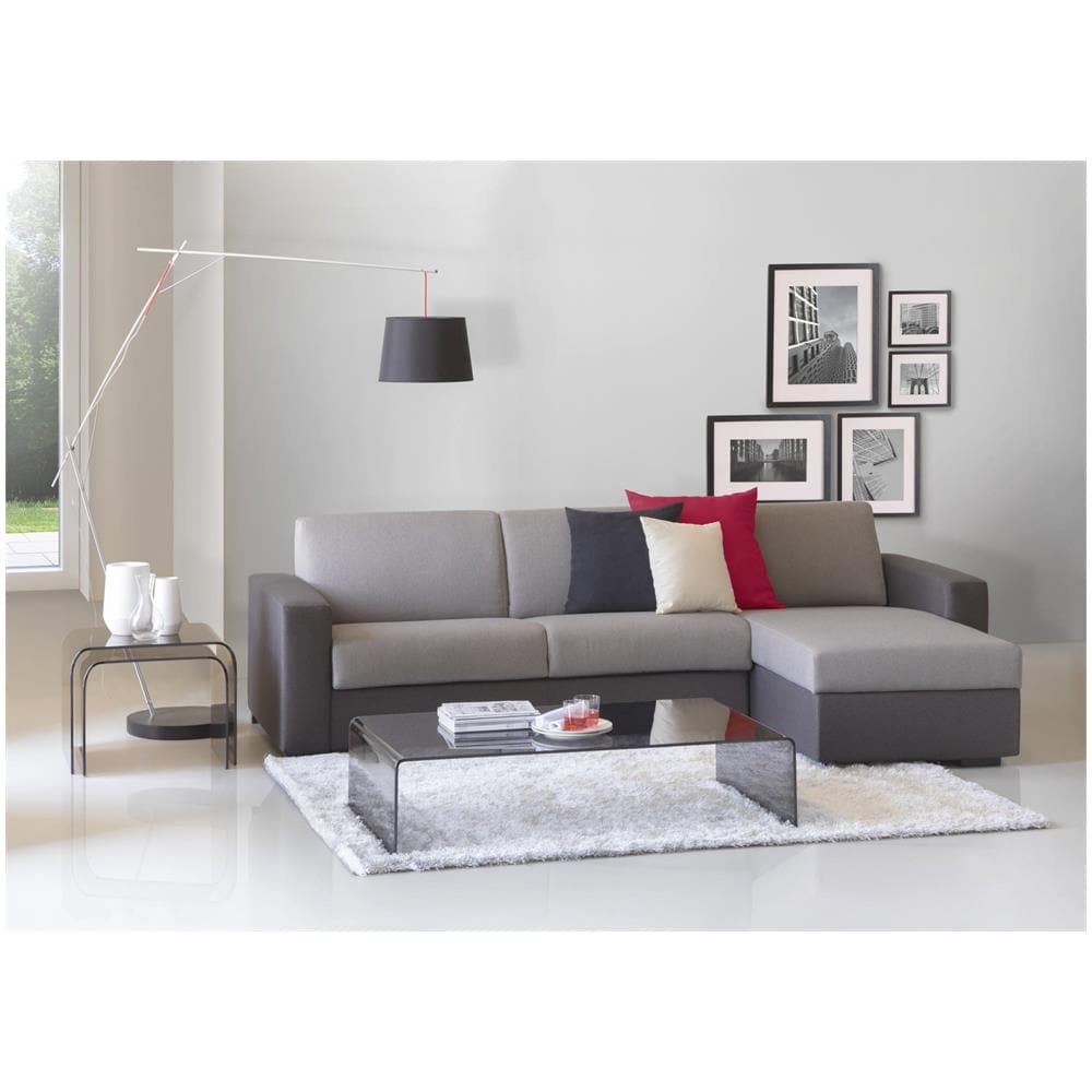 Divano Fisso Debora, Divano Ad Angolo, 100% Made In Italy, Sofà Soggiorno, Con Penisola Contenitore Reversibile, In Tessuto Imbottito, Con Braccioli Slim, Cm 260x95h90, Grigio Bicolor - Foto 1