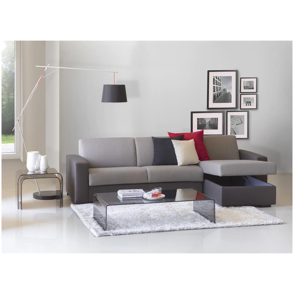 Divano Fisso Debora, Divano Ad Angolo, 100% Made In Italy, Sofà Soggiorno, Con Penisola Contenitore Reversibile, In Tessuto Imbottito, Con Braccioli Slim, Cm 260x95h90, Grigio Bicolor - Foto 2