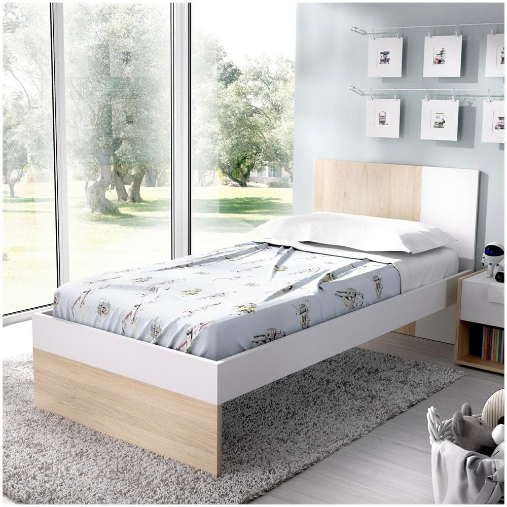 Letto Per Bambini Duranno, Struttura Con Secondo Lettino Estraibile, Letto Singolo Per Cameretta, 196x97h79 Cm, Bianco E Rovere - Foto 1