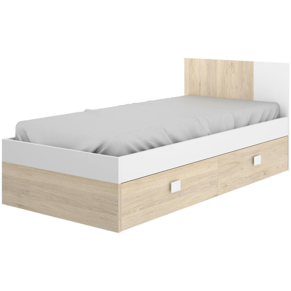 Letto Per Bambini Duranno, Struttura Con Secondo Lettino Estraibile, Letto Singolo Per Cameretta, 196x97h79 Cm, Bianco E Rovere - Foto 2
