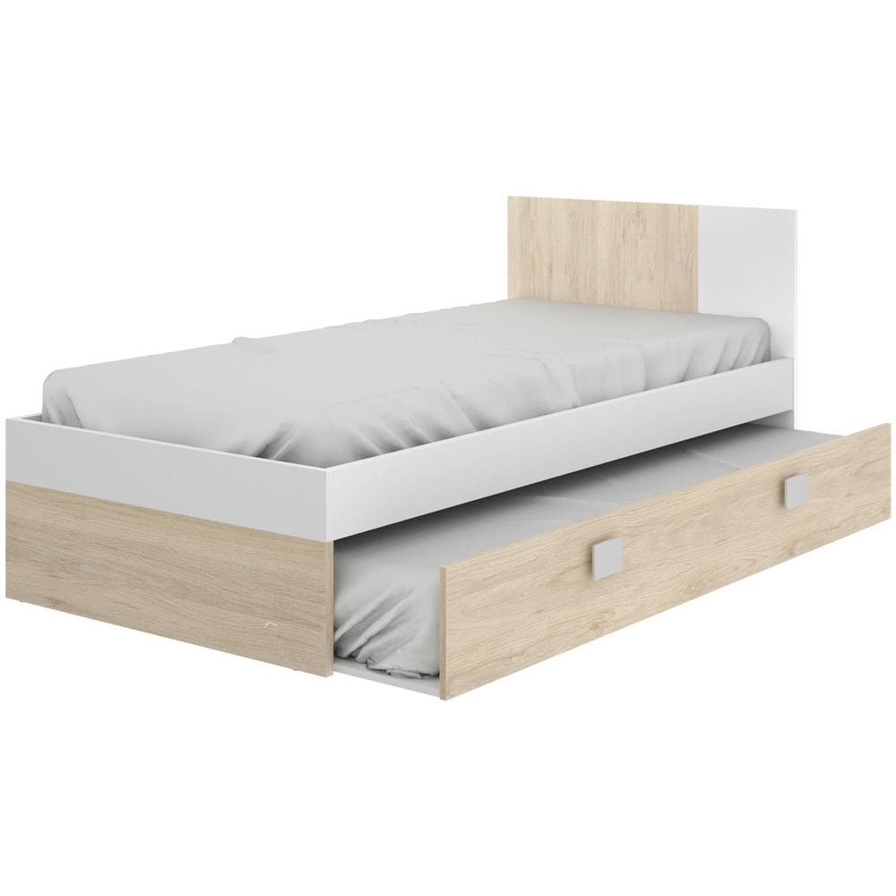 Letto Per Bambini Duranno, Struttura Con Secondo Lettino Estraibile, Letto Singolo Per Cameretta, 196x97h79 Cm, Bianco E Rovere - Foto 4