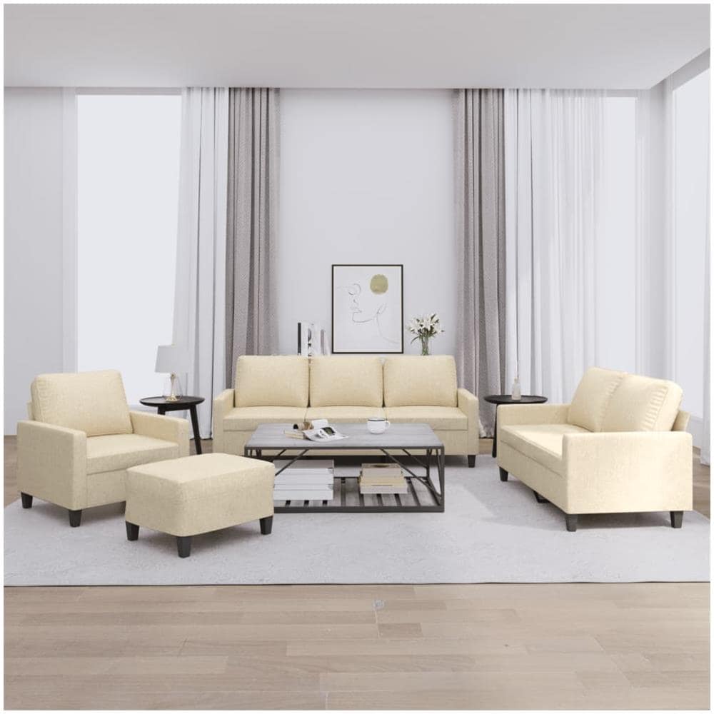 Set Di Divani 4 Pz Con Cuscini Crema In Tessuto - Foto 1