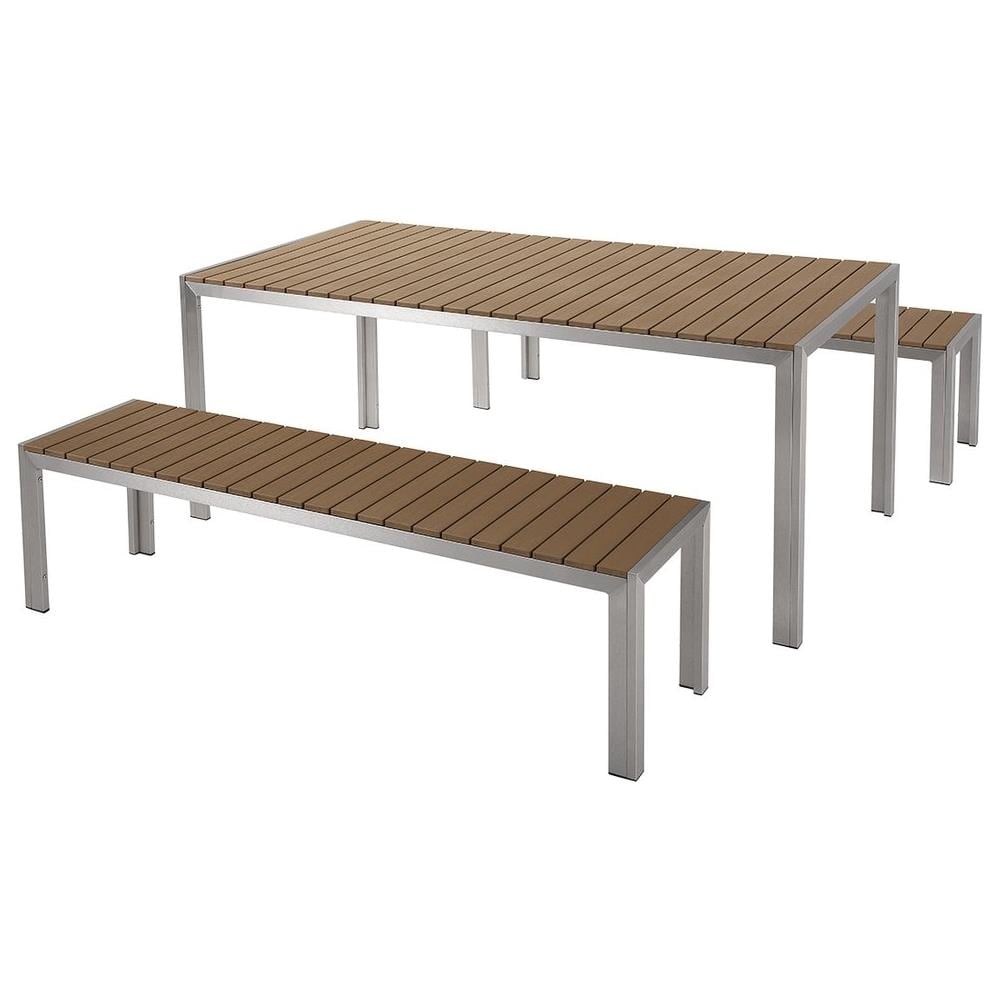 Set Di Tavolo E Panche Da Giardino In Alluminio E Legno Sintetico Marrone Nardo - Foto 1