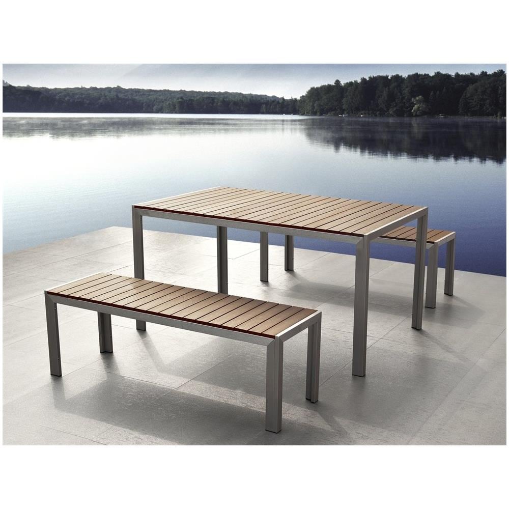 Set Di Tavolo E Panche Da Giardino In Alluminio E Legno Sintetico Marrone Nardo - Foto 2